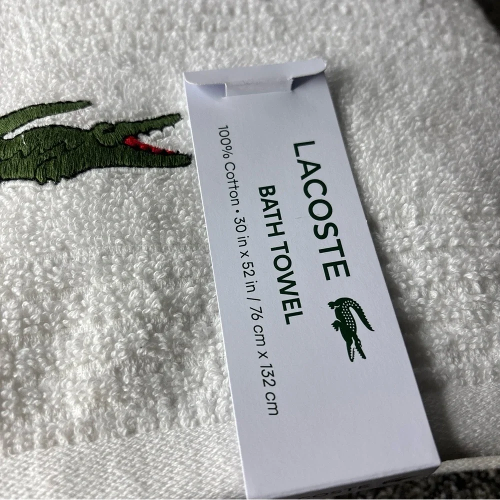 Lacoste Premium White Bath Towel with Iconic Crocodile Logo